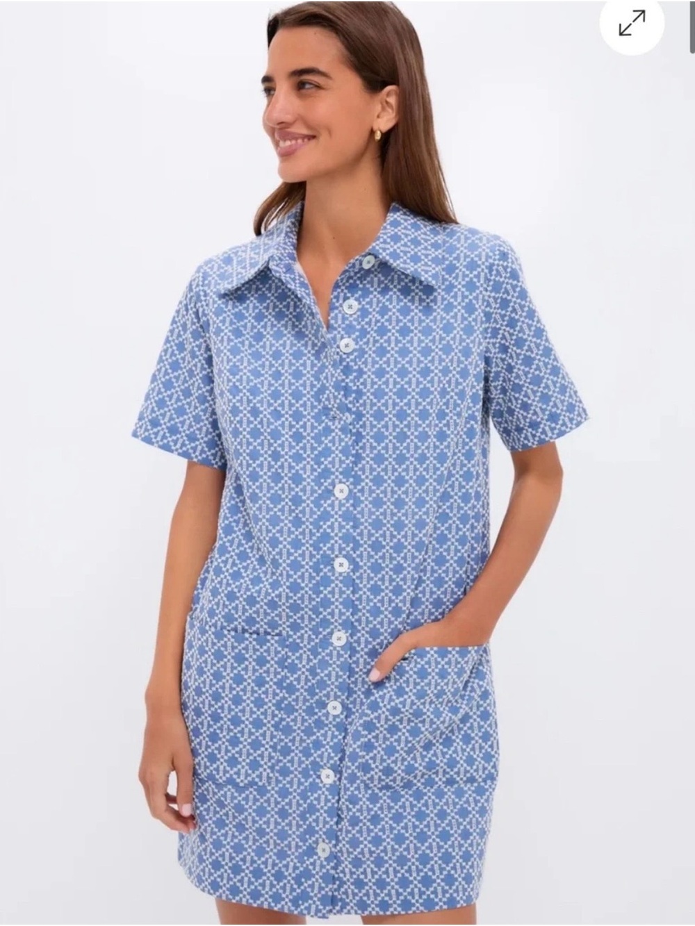 Pomander Place Blue Geometric Short-Sleeve Button-Front Shirt Dress